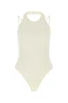 Andreädamo Viscose Blend Halterneck Bodysuit With Mesh Fabric In White