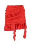 Andreädamo Viscose Mini Skirt With Draped Waistband And Ruffled Hem In Orange