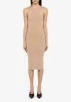 Andreädamo Bodycon Sheath Midi Dress With Back Slit In Beige