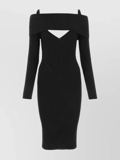 Andreädamo Stretch Viscose Blend Dress With Ribbed Texture In Black