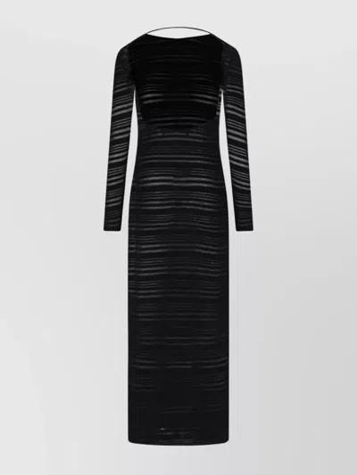 Andreädamo Striped Knee Length Dress With Long Sleeves In Black  