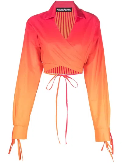 Andreädamo Gradient-effect V-neck Blouse In Orange