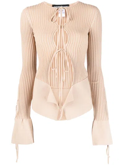 ANDREÄDAMO TIE-FASTENING LONG-SLEEVE KNITTED TOP