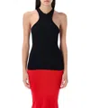 Andreädamo Ribbed Fitted Racerback Sleeveless Top In Black