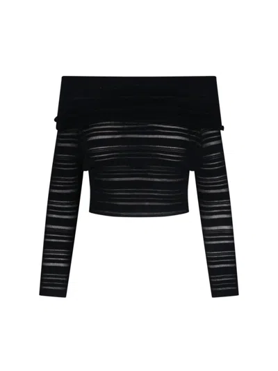 Andreädamo Striped Crop Top In Black