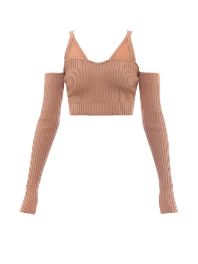 Andreädamo Andreadamo Pink Wool Top In Neutrals