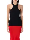 Andreädamo Ribbed Fitted Racerback Sleeveless Top In Black