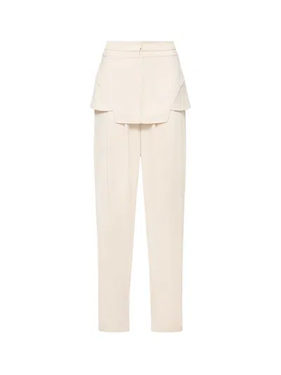Andreädamo Viscose Blend Trouser With Frontal Panels With Metal Hooks In Beige