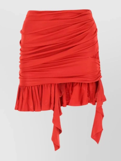 Andreädamo Viscose Mini Skirt With Draped Waistband And Ruffled Hem In Red