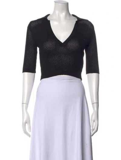Pre-owned Andreädamo V-neck Three-quarter Sleeve Crop Top In Black
