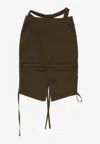 Andreädamo Belted High Waist Midi Skirt With Front Slit In Brown