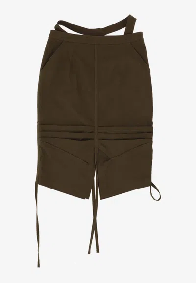 Andreädamo Belted High Waist Midi Skirt With Front Slit In Brown