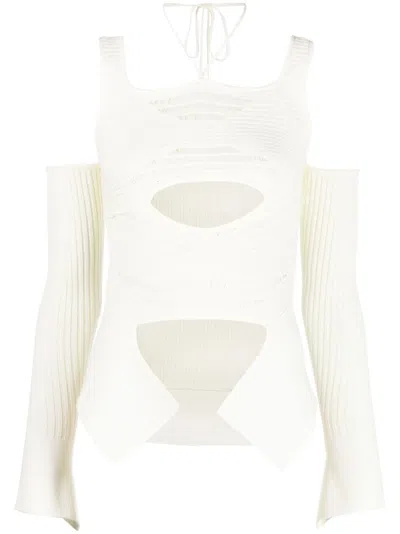Andreädamo White Off White Knit Ribbed Top