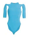 Andreädamo Andreādamo Woman Bodysuit Azure Size S/m Viscose, Polyester, Polyamide, Elastane In Blue