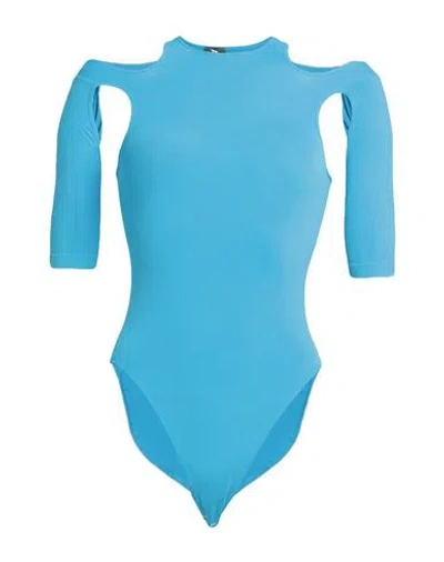 Andreädamo Andreādamo Woman Bodysuit Azure Size S/m Viscose, Polyester, Polyamide, Elastane In Blue