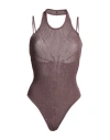 Andreädamo Andreādamo Woman Bodysuit Chocolate Brown Size S Viscose, Polyester, Polyamide, Elastane