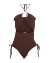 Andreädamo Andreādamo Woman Bodysuit Dark Brown Size S Viscose, Polyester, Polyamide, Elastane In Brown