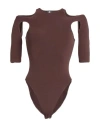 Andreädamo Andreādamo Woman Bodysuit Chocolate Brown Size Xxs/xs Polyamide, Elastane