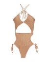 Andreädamo Andreādamo Woman Bodysuit Light Brown Size S Viscose, Polyester, Polyamide, Elastane In Beige