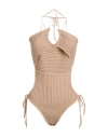 Andreädamo Andreādamo Woman Bodysuit Sand Size M Viscose, Polyester, Polyamide, Elastane In Beige