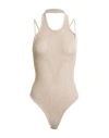 Andreädamo Andreādamo Woman Bodysuit Sand Size M Viscose, Polyester, Polyamide, Elastane In Beige