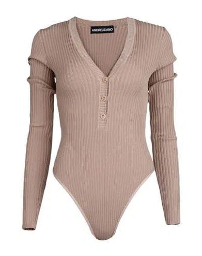 Andreädamo Andreādamo Woman Bodysuit Sand Size S Viscose, Polyester, Polyamide, Elastane In Beige