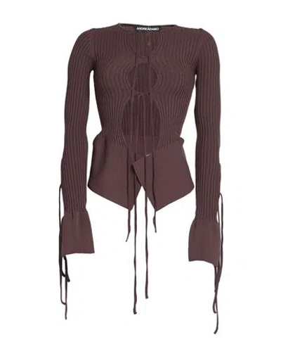 Andreädamo Andreādamo Woman Cardigan Dark Brown Size M Viscose, Polyester, Polyamide, Elastane
