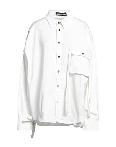 Andreädamo Andreādamo Woman Denim Shirt White Size L Cotton, Elastane