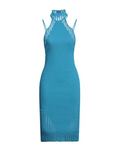 Andreädamo Andreādamo Woman Midi Dress Azure Size M Viscose, Polyester, Polyamide, Elastane In Blue