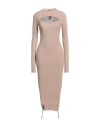 Andreädamo Andreādamo Woman Midi Dress Beige Size L Viscose, Polyester, Polyamide, Elastane