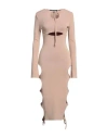 Andreädamo Andreādamo Woman Midi Dress Beige Size M Viscose, Polyester, Polyamide, Elastane
