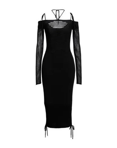ANDREÄDAMO ANDREĀDAMO WOMAN MIDI DRESS BLACK SIZE L VISCOSE, POLYESTER, POLYAMIDE, ELASTANE