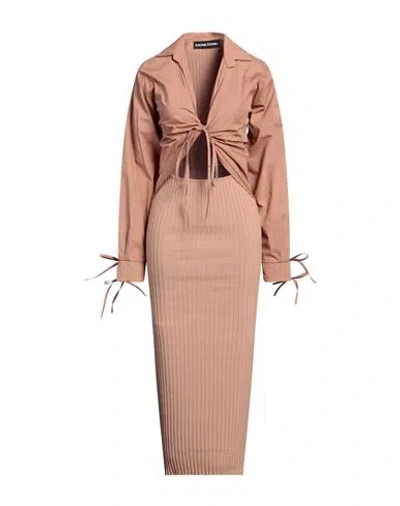Andreädamo Andreādamo Woman Midi Dress Camel Size M Cotton, Viscose, Polyester, Polyamide, Elastane In Beige