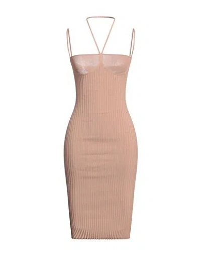 Andreädamo Andreādamo Woman Midi Dress Camel Size M Viscose, Polyester, Polyamide, Elastane In Beige