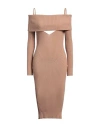 Andreädamo Andreādamo Woman Midi Dress Camel Size S Viscose, Polyester, Polyamide, Elastane In Beige