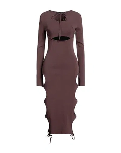 Andreädamo Andreādamo Woman Midi Dress Chocolate Brown Size S Viscose, Polyester, Polyamide, Elastane