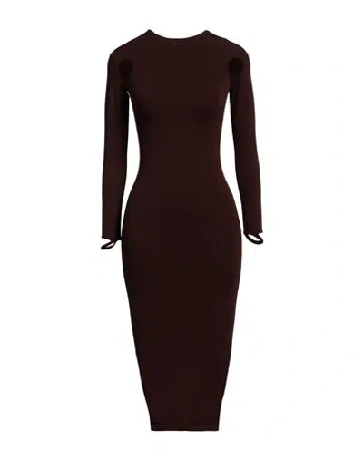 Andreädamo Andreādamo Woman Midi Dress Dark Brown Size S/m Polyamide, Elastane