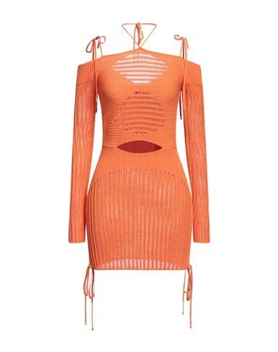 Andreädamo Andreādamo Woman Mini Dress Orange Size M Viscose, Polyester, Polyamide, Elastane