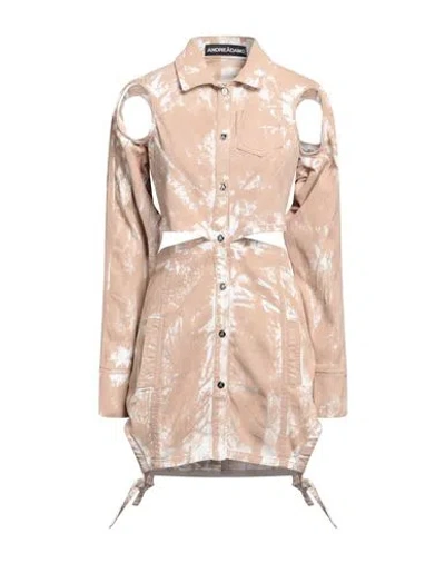 Andreädamo Andreādamo Woman Mini Dress Sand Size M Cotton, Elastane In Beige