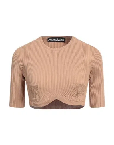 Andreädamo Andreādamo Woman Sweater Camel Size L Viscose, Polyester, Polyamide, Elastane In Beige