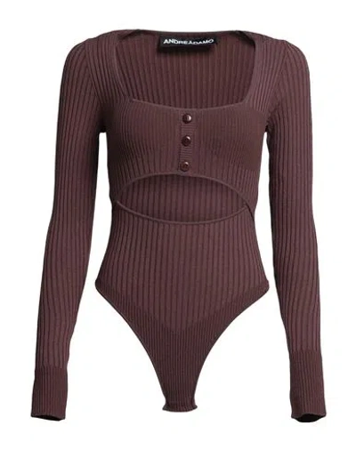 Andreädamo Andreādamo Woman Sweater Chocolate Brown Size S/m Viscose, Polyester, Polyamide, Elastane