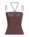 Andreädamo Andreādamo Woman Top Brown Size Xs Viscose, Polyester, Polyamide, Elastane In Brown