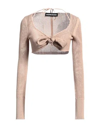 Andreädamo Andreādamo Woman Top Camel Size L Viscose, Polyester, Polyamide, Elastane In Beige