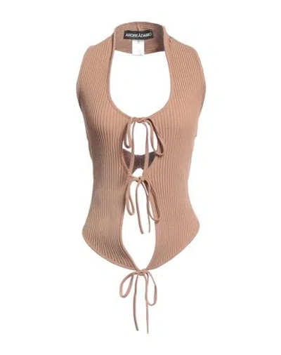 Andreädamo Andreādamo Woman Top Light Brown Size M Viscose, Polyester, Polyamide, Elastane In Beige
