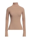 Andreädamo Andreādamo Woman Turtleneck Camel Size M Viscose, Polyester, Polyamide, Elastane In Beige