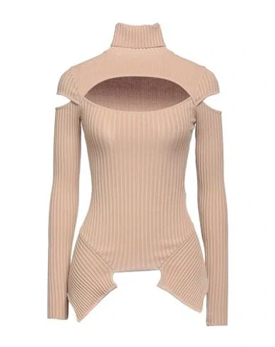 Andreädamo Andreādamo Woman Turtleneck Sand Size Xs Viscose, Polyethylene, Polyamide, Elastane In Beige