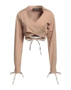 Andreädamo Andreādamo Woman Wrap Cardigans Beige Size M Cotton, Viscose, Polyester, Polyamide, Elastane In Beige