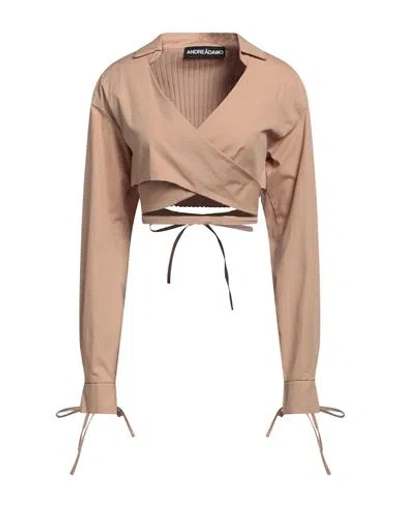 Andreädamo Andreādamo Woman Wrap Cardigans Beige Size M Cotton, Viscose, Polyester, Polyamide, Elastane