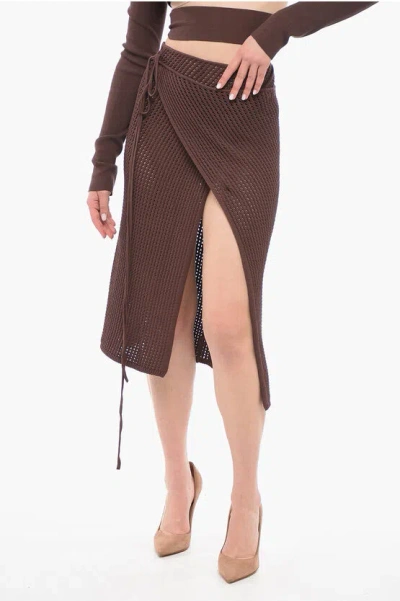 Andreädamo Woven Knit Wrap Skirt In Brown