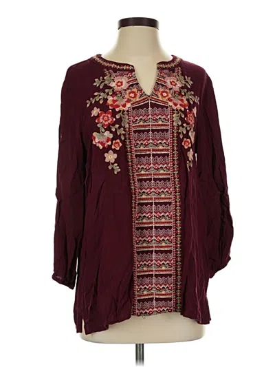 Pre-owned Andree By Unit 3/4 Sleeve Blouse In Burgundy